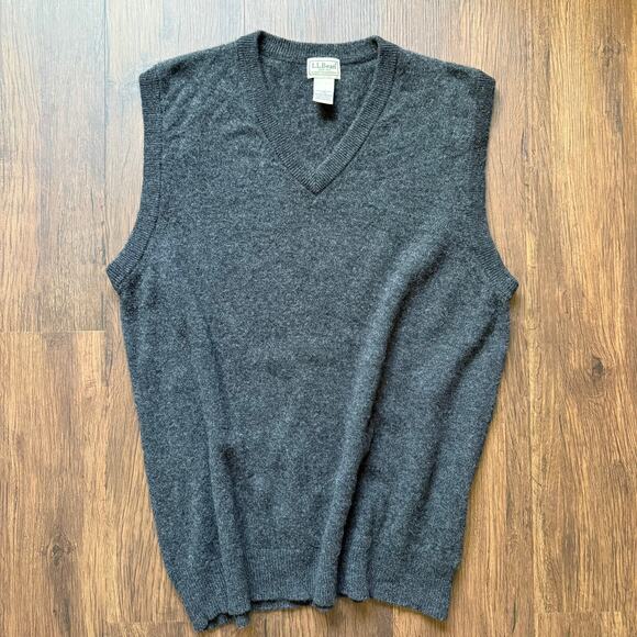 L.L.Bean Lambswool Sweater Vest – Gray V-Neck 100% Wool Men’s Large - Picture 1 of 4